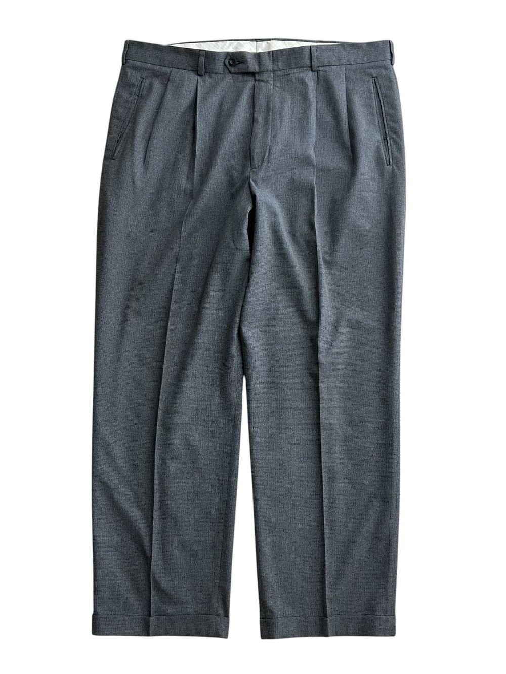 Slates Men’s Classic Pleated Grey Trousers Size 40x30